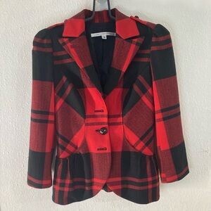 Diane Von Furstenberg Red and Black Lena Plaid Jacket